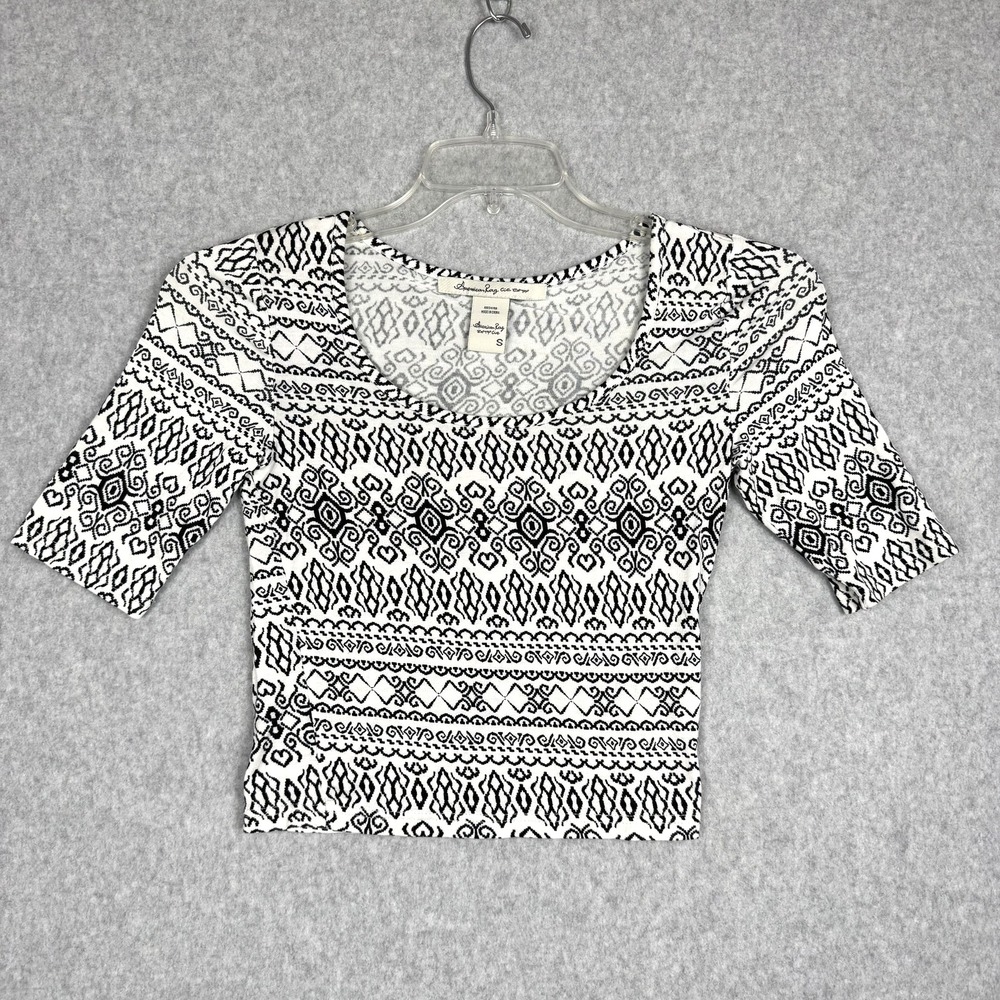 American Rag Shirt Womens Small Aztec Geometric Crop Top Stretch Boho Festival